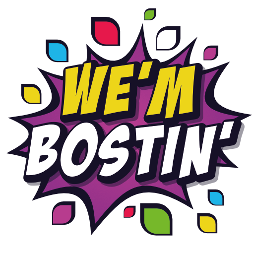 Cartoon type purple graphic with 'we'm Bostin' in block capitals in the centre to showcase the campaign 